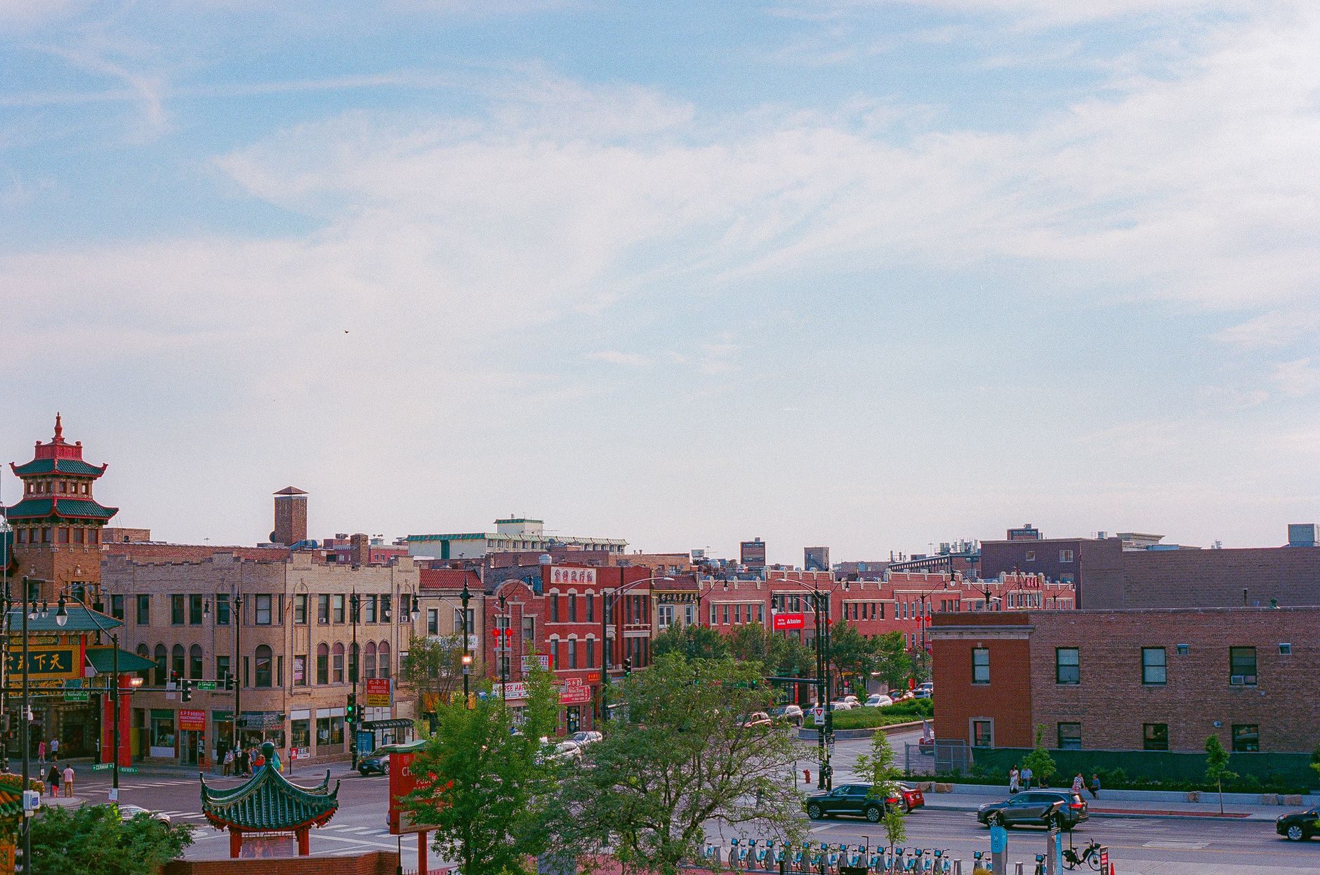 Aerial of the Portage Park neighborhood around Foreman College and Career Academy in Chicago.
